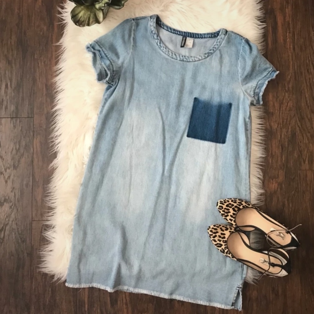 H&M DIVIDED Denim Jean Dress Size 8 Distressed